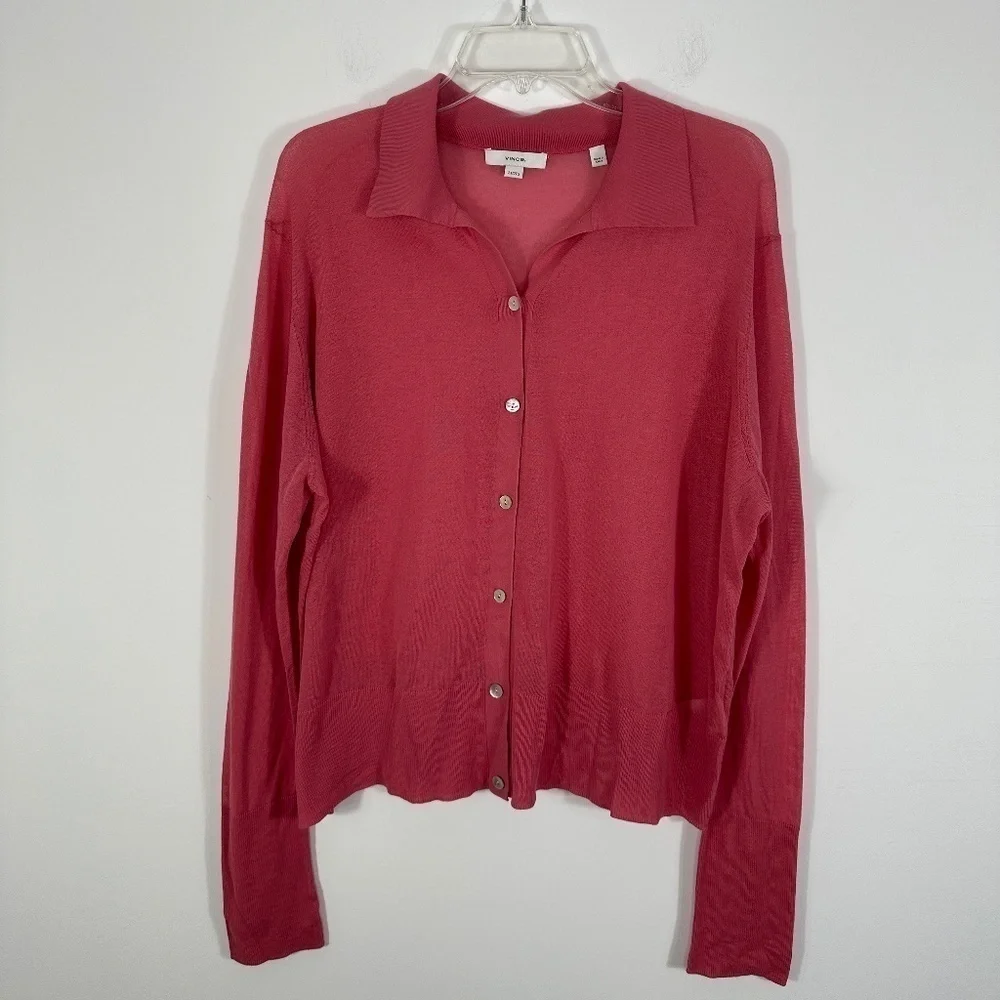Vince. Pink Long Sleeve Thin Knit 100% Cotton Cardigan Women's Size 2X